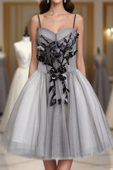 Gray Tulle Short A Line Semi Formal Dresses, Homecoming Dresses