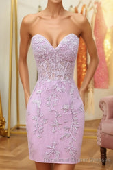 Purple Lace Tight Short Hoco Dress
