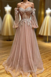 Blush Corset Off the Shoulder Long Evening Prom Dress with Appliques