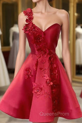 A-Line Backless Homecoming Dresses Red Mini Sleeveless One Shoulder Graduation Dress With Appliques