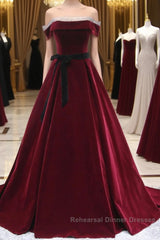 A-Line Burgundy Long Semi Formal Prom Dresses, Burgundy Formal Evening Dresses