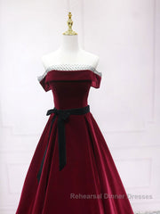 A-Line Burgundy Long Semi Formal Prom Dresses, Burgundy Formal Evening Dresses