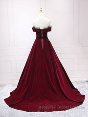 A-Line Burgundy Long Semi Formal Prom Dresses, Burgundy Formal Evening Dresses