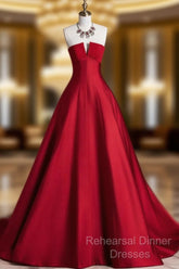 A-Line Burgundy Satin Long Semi Formal Prom Dress, Burgundy Long Formal Dress