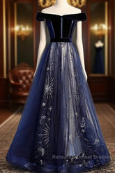 A-Line Elegant Floral Semi Formal Prom Formal Evening Dress Off Shoulder Short Sleeve Sweep / Brush Train Tulle With Pleats Pattern / Print