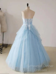 A-Line Lace Chicken Heart Collar Blue Long Ball Dress Sky Blue Semi Formal Prom Dress