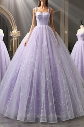 A Line Lilac Tulle Long Semi Formal Prom Dresses, Lilac Long Formal Evening Dresses