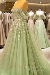 A-Line Off Shoulder Lace Appliques Dress