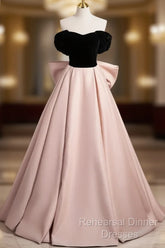 A-Line Off Shoulder Satin Champagne Long Semi Formal Prom Dress, Champagne Long Evening Dress