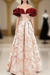 A-Line Off Shoulder Satin Long Semi Formal Prom Dress Evening Dress Elegant Beautiful