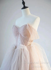 A-Line Pink Tulle Sweetheart Semi Formal Prom Dress Party Dress, Pink Tulle Evening Dress