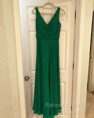 A-Line Pleated Chiffon V-Neck Long Bridesmaid Dresses