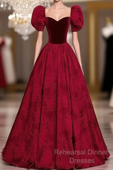 A-Line Princess Ballgown Sweetheart Short Sleeves Long Party Dress Evening Dress Semi Formal Prom Dress