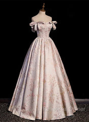 A-Line Princess Off Shoulder Floral Long Party Dress Sweetheart Semi Formal Prom Dress Evening Dress