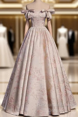 A-Line Princess Off Shoulder Floral Long Party Dress Sweetheart Semi Formal Prom Dress Evening Dress