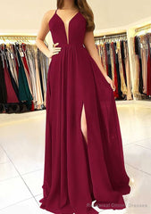 A-line/Princess Scalloped Neck Sleeveless Long/Floor-Length Chiffon Prom Dresses With Split