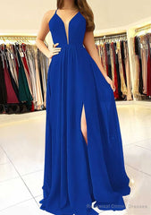 A-line/Princess Scalloped Neck Sleeveless Long/Floor-Length Chiffon Prom Dresses With Split