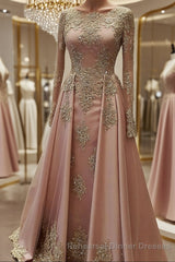 A-Line/Princess Scoop Floor-Length Tulle Evening Dresses With Appliques Lace