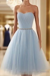 A-Line/Princess Scoop Short/Mini Tulle Homecoming Dresses With Beading