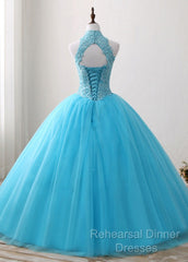 A-Line/Princess Tulle Appliques Lace Semi Formal Prom Dresses With Beading