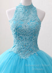A-Line/Princess Tulle Appliques Lace Semi Formal Prom Dresses With Beading