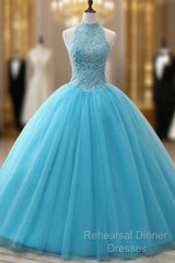 A-Line/Princess Tulle Appliques Lace Semi Formal Prom Dresses With Beading