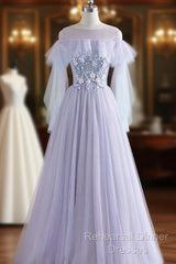 A-Line/Princess Tulle Jewel Floor-Length Semi Formal Prom Dress With Beaded Lace Appliques