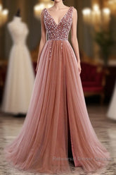 A-Line Semi Formal Prom Dresses Elegant Dress Party Wear Court Train Sleeveless V Neck Polyester With Pearls Embroidery