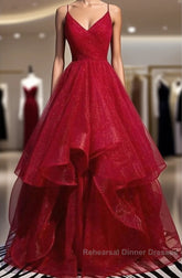 A-Line Semi Formal Prom Dresses Sexy Dress Party Wear Floor Length Sleeveless Spaghetti Strap Tulle With Ruffles
