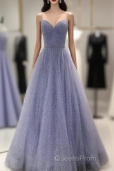 A-Line Evening Prom Dress Sparkle & Shine Dress Party Dress Birthday Floor Length Sleeveless Spaghetti Strap Tulle With Glitter Crystals