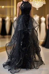 A-Line Semi Formal Prom Dresses Sparkle & Shine Dress Wedding Party Sweep / Brush Train Sleeveless Sequined with Crystals Sequin Ruffles