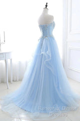 A Line Semi Formal Prom Dresses Sweetheart Tulle With Applique Sweep Train