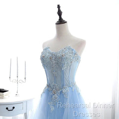 A Line Semi Formal Prom Dresses Sweetheart Tulle With Applique Sweep Train