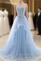 A Line Semi Formal Prom Dresses Sweetheart Tulle With Applique Sweep Train