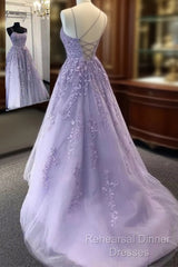 A-Line Round Nack Tulle Lace Semi Formal Prom Dress Formal Dress,