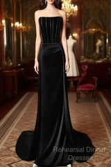 A-Line Satin Black Long Semi Formal Prom Dress, Black Long Formal Dress