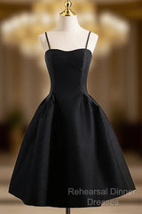 A-Line Satin Black Satin Short Semi Formal Prom Dress, Black Homecoming Dress