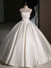 A-Line Satin Lace ivory Long Wedding Dress, Lace Weeding Party Dress