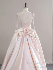A-Line Satin Pink Champagne Long Semi Formal Prom Dress, Pink Champagne Long Formal Dress
