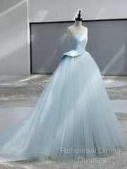 A-Line Satin Tulle Blue Quinceanera Dress Long Semi Formal Prom Dress Ball Gown Off Shoulder
