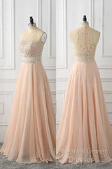 A Line Sleeveless Rhinestone Chiffon Long Semi Formal Prom Dress Floor Length Sparkly