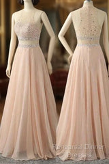 A Line Sleeveless Rhinestone Chiffon Long Semi Formal Prom Dress Floor Length Sparkly