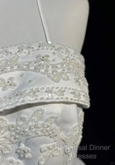 A-Line Spaghetti Strap Beaded Satin Long Semi Formal Prom Dress White Wedding Dress Graduation Semi Formal Prom Dress