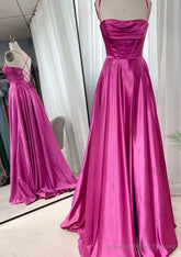 A-line Square Neckline Spaghetti Straps Sweep Train Charmeuse Prom Dresses With Pleated