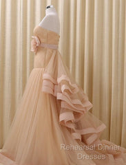 A-Line Stomacher Tiered  Wedding Dress Court Train With Appliques