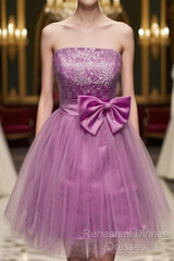 A-Line Strapless Appliques Bowknot Short Homecoming Dress Party Dress