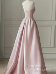 A Line Strapless Pink Party Dress Long Satin Semi Formal Prom Dress