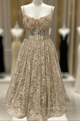 A-Line Sweetheart Corset Midi Lace Dress