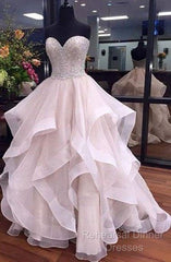 A-Line Sweetheart Floor-Length Organza Wedding Dress With Beading Ruffles