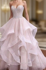 A-Line Sweetheart Floor-Length Organza Wedding Dress With Beading Ruffles